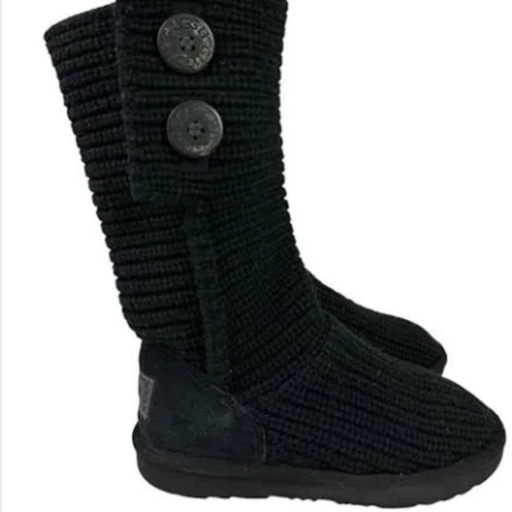 UGG Little girls’ Black Knit Button Boots